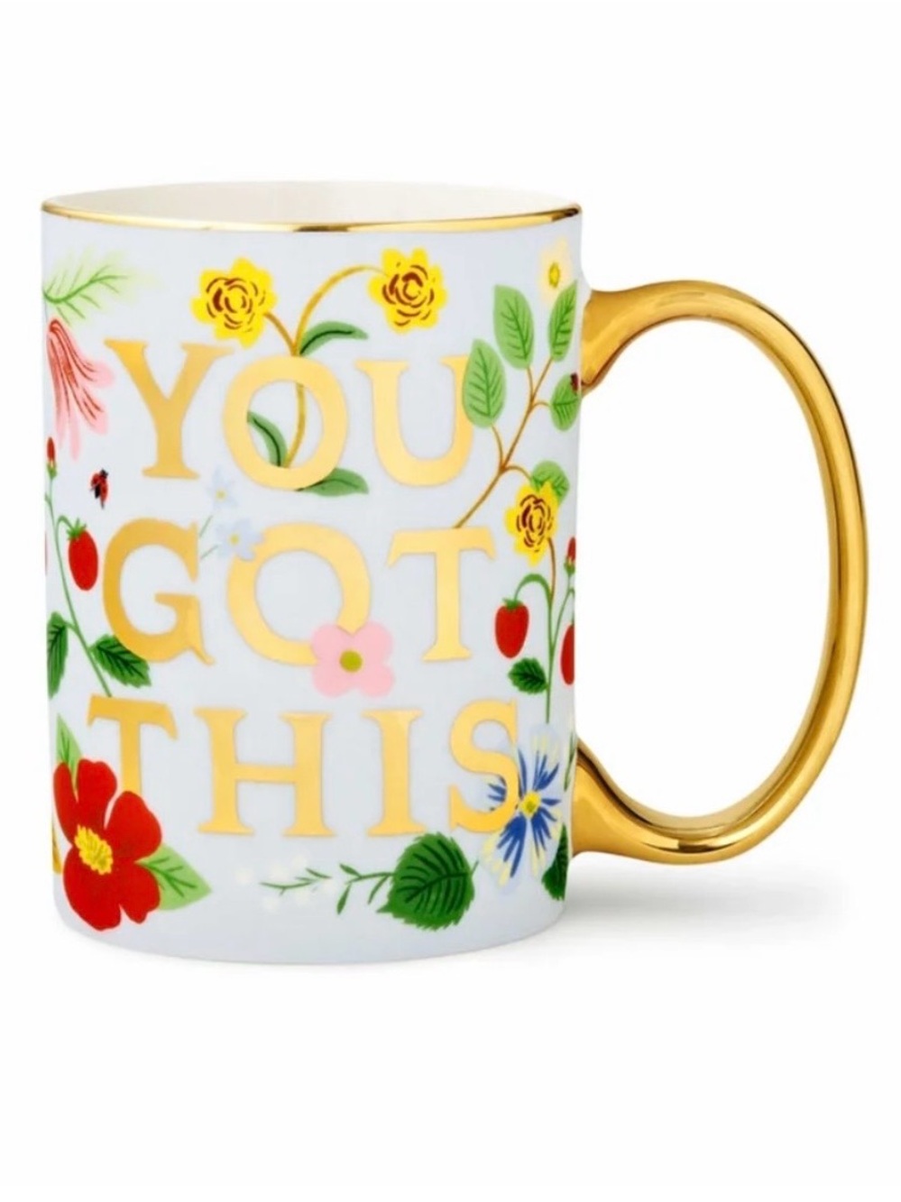 Rifle Paper Co. You Got This Floral Mug Cup Porcelain Gold Accents